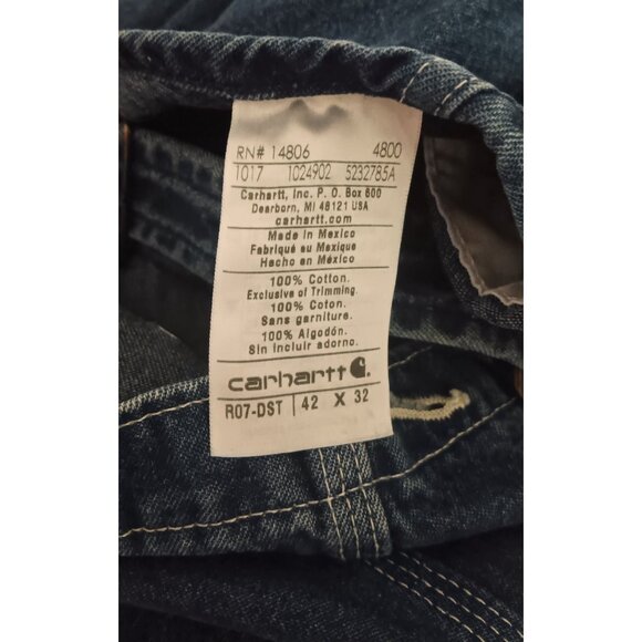 Carhartt Loose Fit 42x32 Blue Denim Carpenter Outdoor Work Farmer Overalls - Picture 8 of 8